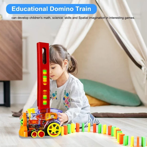 DOMİNO TREN 60 PARÇA SESLİ TREN SETİ MEGA SET Domino Taşı Dizen Tren Sesli Işıklı - 3