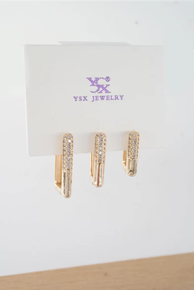 Kadın Vip Seri  Antialerjik Baget Zirkon Taşlı  3'lü Küpe ürün görseli