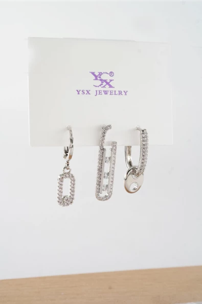 Kadın Vip Seri  Antialerjik Baget Zirkon Taşlı  3'lü Küpe ürün görseli