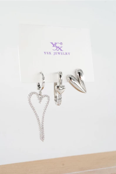 Kadın Vip Seri  Antialerjik Baget Zirkon Taşlı  3'lü Küpe ürün görseli