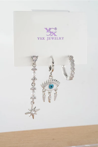 Kadın Vip Seri  Antialerjik Baget Zirkon Taşlı  3'lü Küpe ürün görseli