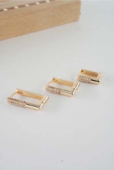 Kadın Vip Seri  Antialerjik Baget Zirkon Taşlı  3'lü Küpe - Resim 2