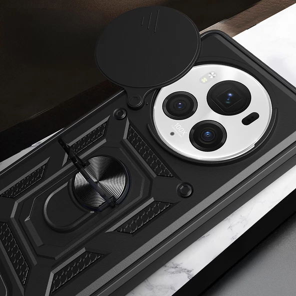 Honor Magic 6 Pro Kılıf Magnetik Standlı Kamera Korumalı Zore Sürgülü Vega Kapak - 10