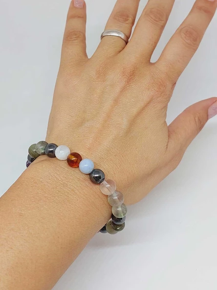 Kova Burcu Doğal Taş 8mm Unisex Bileklik (55730) - Resim 3