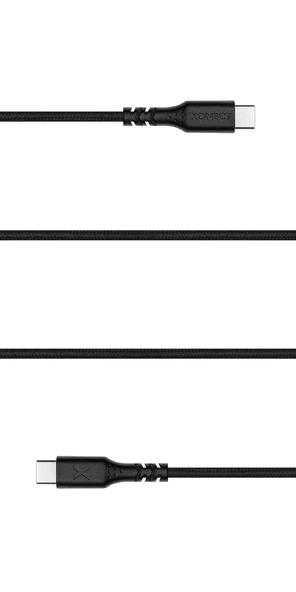 XONECT Type-C to Type-C uyumlu iPhone ve Samsung Modelleri için Hızlı Şarj ve Data Kablosu 100cm Örgülü Siyah - 2