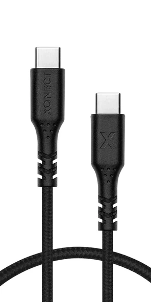XONECT Type-C to Type-C uyumlu iPhone ve Samsung Modelleri için Hızlı Şarj ve Data Kablosu 40cm Örgülü Siyah - 4
