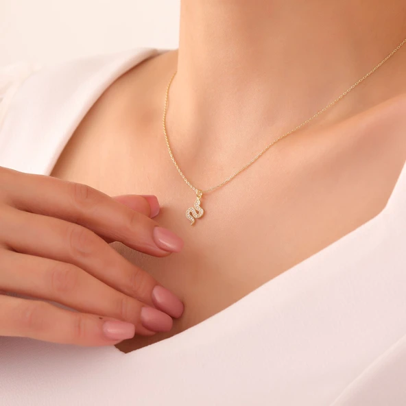 925 Ayar Gümüş Taşlı Minimal Yılan Kolye ürün görseli