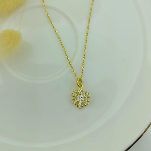 925 Ayar Gümüş Taşlı Minimal Kar Tanesi Kolye - Resim 3