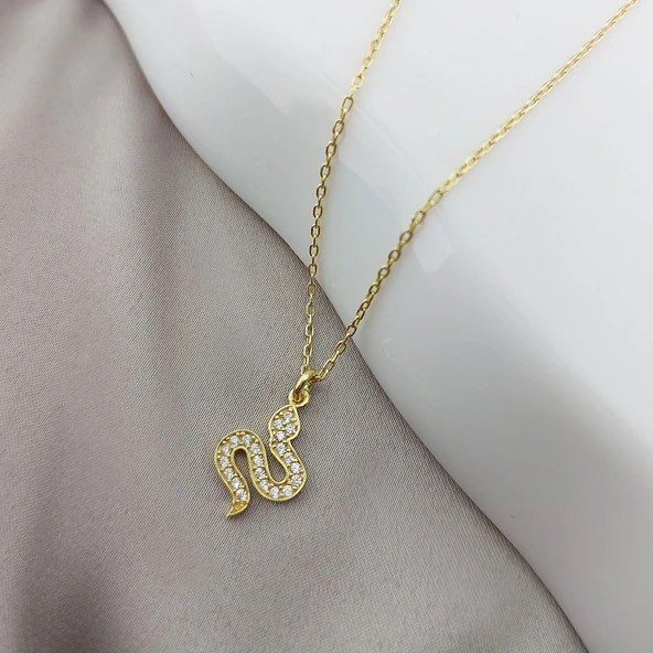 925 Ayar Gümüş Taşlı Minimal Yılan Kolye - Resim 4