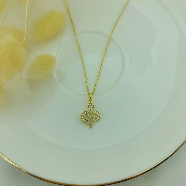 925 Ayar Gümüş Taşlı Minimal Yılan Kolye - Resim 5