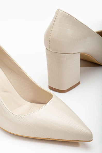 Semira Bej Sivri Burunlu Detaylı Topuklu Ayakkabı - Resim 3