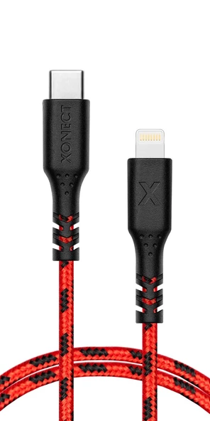 XONECT Type-C to Lightning uyumlu iPhone Modelleri için Hızlı Şarj ve Data Kablosu 100cm Örgülü Kırmızı - 4
