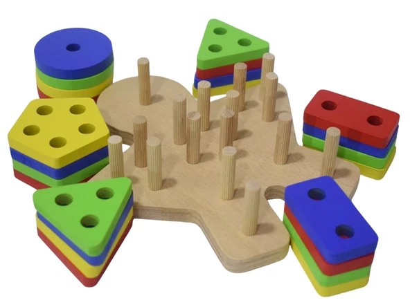 Eğitici Ahşap Geometrik Şekilli Montessori Bul tak (25 parça) Oyunu Kokusuz, Sağlıklı, Boyası Çıkmaz - 7