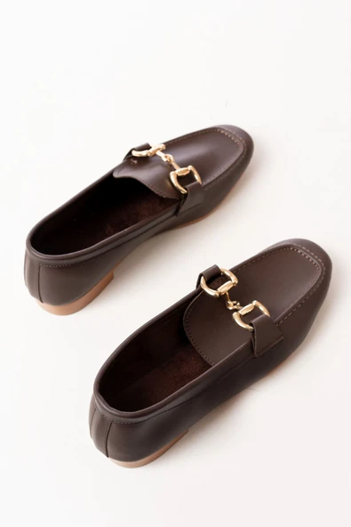 303 Kahverengi Toka Aksesuarlı Günlük Kadın Babet - 4