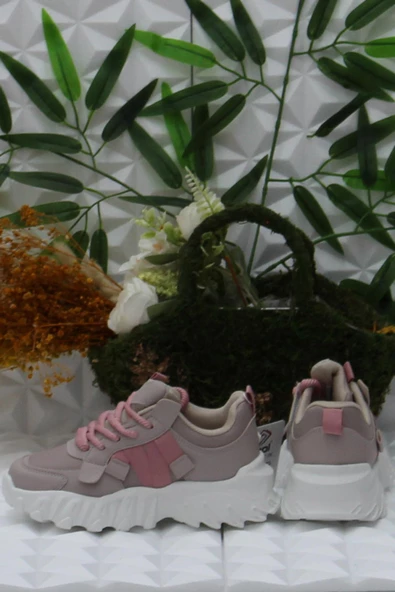 Fort Cool Verom Pudra Bağcık Görünümlü Cırtlı Sneaker Ortopedik Çocuk Ayakkabı - Resim 4