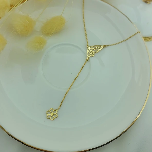 925 Ayar Gümüş Kelebek ve Çiçek Kolye - Resim 5