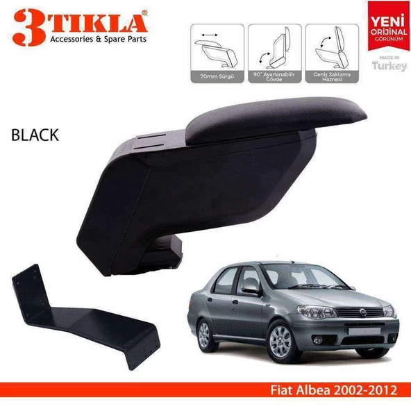 3 Tıkla Fiat Albea 2002-2012 Delmesiz Çelik Ayaklı Siyah Kolçak Kol Dayama