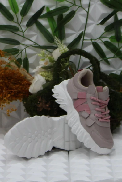 Fort Cool Verom Pudra Bağcık Görünümlü Cırtlı Sneaker Ortopedik Çocuk Ayakkabı - Resim 5