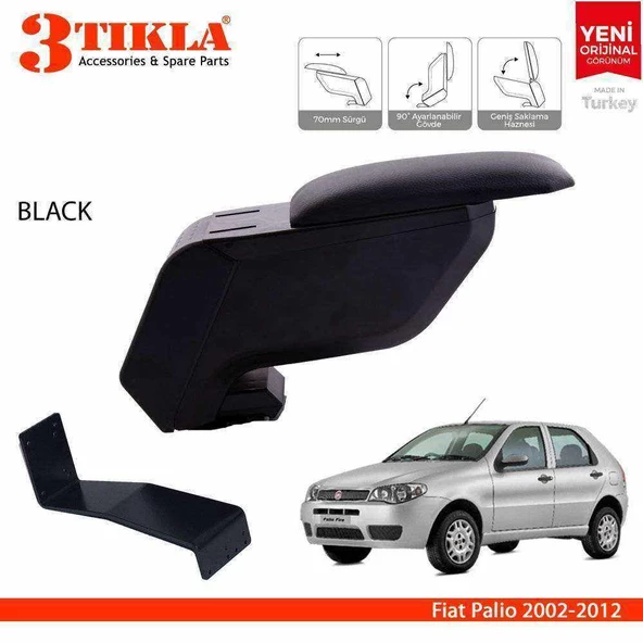 3 Tıkla Fiat Palio 2002-2012 Delmesiz Çelik Ayaklı Siyah Kolçak Kol Dayama