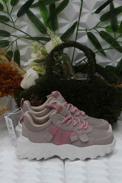 Fort Cool Verom Pudra Bağcık Görünümlü Cırtlı Sneaker Ortopedik Çocuk Ayakkabı - Resim 2