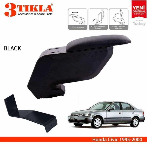 3 Tıkla Honda Civic 1995-2000 Delmesiz Çelik Ayaklı Siyah Kolçak Kol Dayama