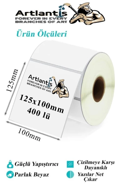 125x105 mm Barkod Etiketi Yapışkanlı 1 Adet Rulo Etiket Termal Barkot Terazi Etiketi 400 lü Barkod Yazıcılara Uyumludur - 2