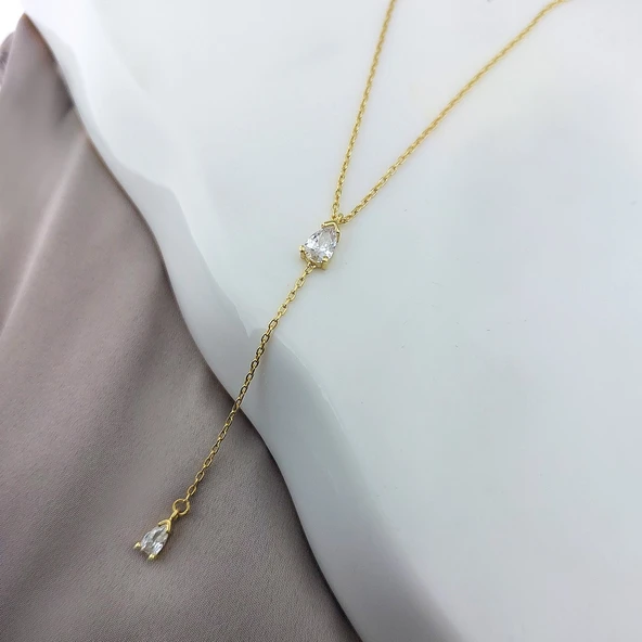 925 Ayar Gümüş Damla Taşlı Sallantılı Kolye - Resim 4