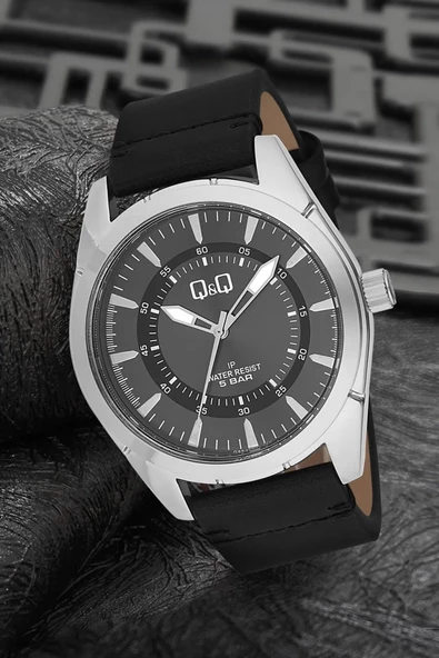 Q&Q Q894J800Y Gümüş Siyah Deri Kordonlu Erkek Kol Saati - 2