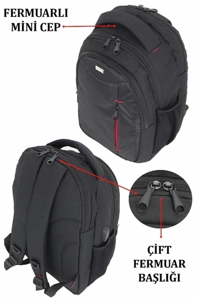 Case Club 9800 Laptop Sırt Çantası 15.6 Inç Su Geçirmez Kumaş Usb Aparatlı - 6