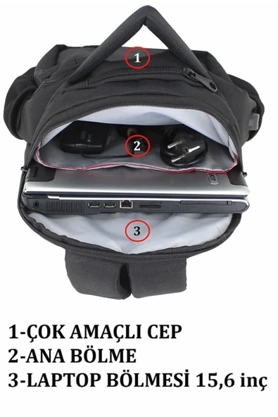 Günlük Okul Sırt Çantası Siyah Sade-Darbe Emici Su Geçirmez Kumaş - 7