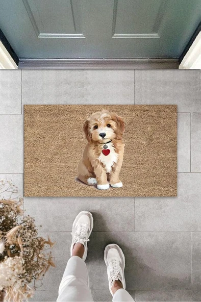 Kahverengi Kapı Önü Paspası Sevimli Köpekcik Desen  K-3208 - 1