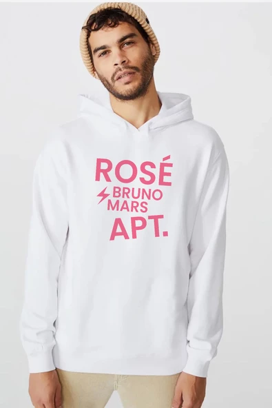 BLACKPINK ROSE BRUNO MARS APT Beyaz Erkek 3ip Kapşonlu  Sweatshirt