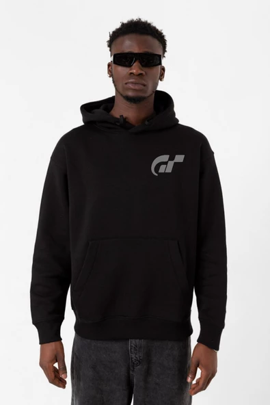 Gran Turismo Pocket Logo Siyah Erkek 3ip Kapşonlu Sweatshirt