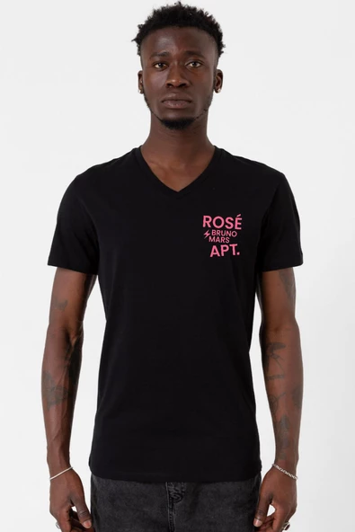 BLACKPINK ROSE BRUNO MARS APT Siyah Erkek V yaka Tshirt