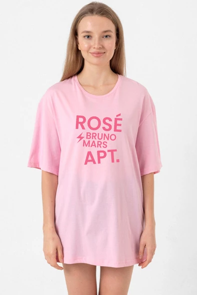 BLACKPINK ROSE BRUNO MARS APT Pembe Kadın Oversize Tshirt