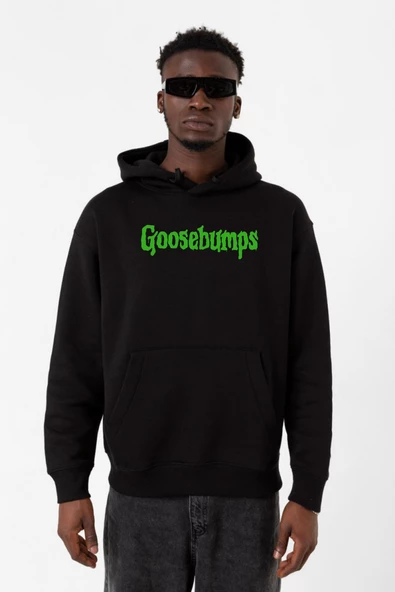 Goosebumps Lettern Siyah Erkek 3ip Kapşonlu Sweatshirt