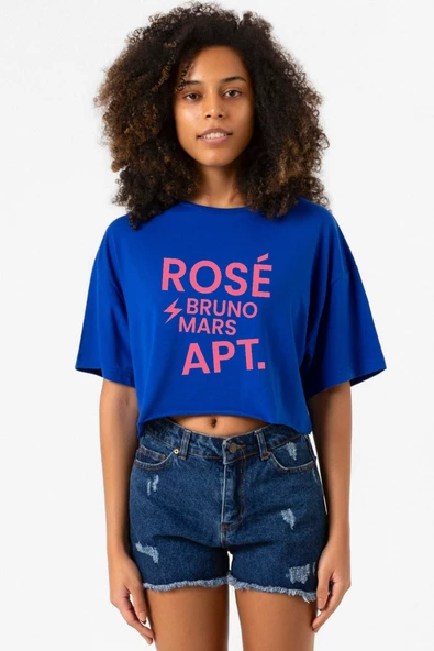 BLACKPINK ROSE BRUNO MARS APT Mavi Kadın Crop Tshirt
