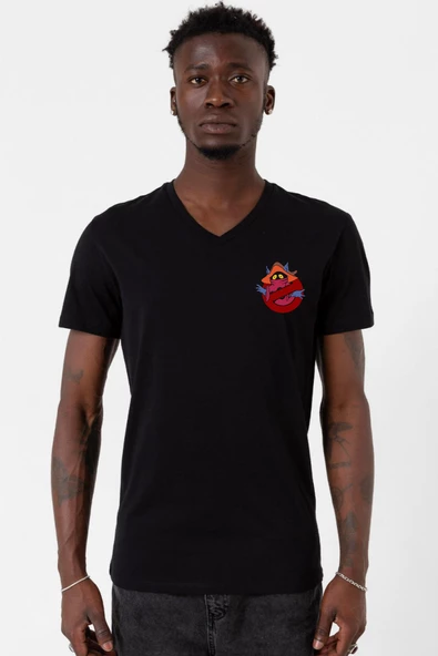 He Man Ghostmasters Logo Siyah Erkek V yaka Tshirt