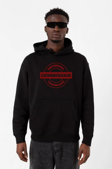 John Wick Continental Excommunicado Siyah Erkek 3ip Kapşonlu Sweatshirt