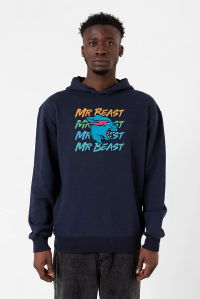 Mr Beast Lettern Lacivert Erkek 3ip Kapşonlu