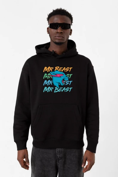 Mr Beast Lettern Siyah Erkek 3ip Kapşonlu Sweatshirt ürün görseli