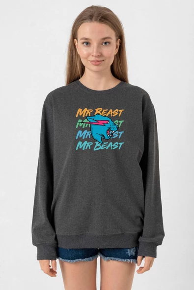 Mr Beast Lettern Füme Kadın 2ip Sweatshirt - 1