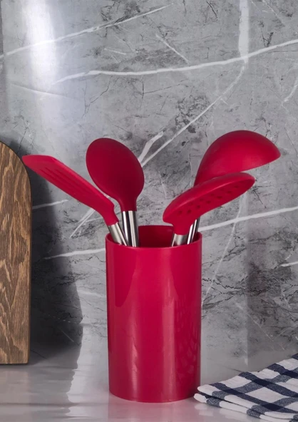 Silikon Servis Seti - Stantlı Kepçe Kevgir Takımı - 5 Parça