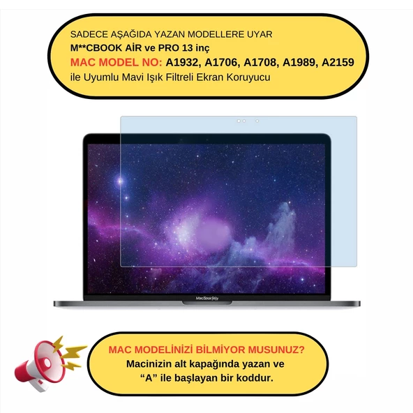 Ekran Koruyucu Macbook Air Pro Mavi Işık Filtresi Anti Blue Ray A1706 A1708 A1989 A2159 A1932 ile Uyumlu - 2