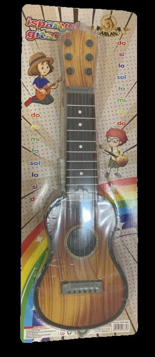 çocuk gitar 50 cm renkli desenler kahverengi