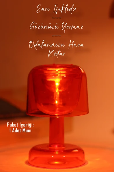 Led Mum İskandinav Tip Pil Dahil Dumansız Alev Ledli Yapay Dekoratif Mum Dekor Işığı Kırmızı PT428 - 3