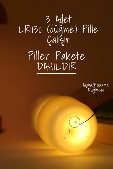 Led Mum İskandinav Tip Pil Dahil Dumansız Alev Ledli Yapay Dekoratif Mum Dekor Işığı Krem PT427 - 4