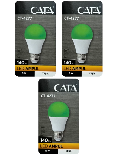 Cata CT-4277 9W Yeşil Işık E27 Duylu Led Ampul (3 Adet)
