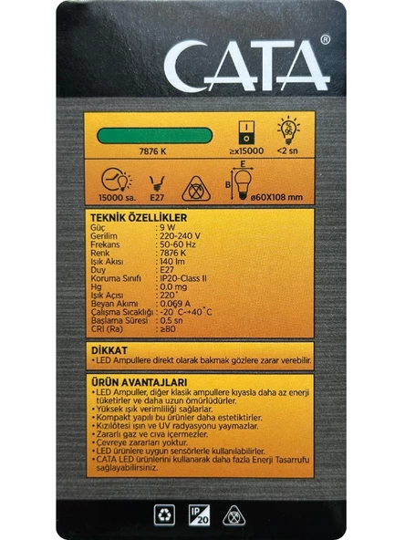 Cata CT-4277 9W Yeşil Işık E27 Duylu Led Ampul (2 Adet) - 4
