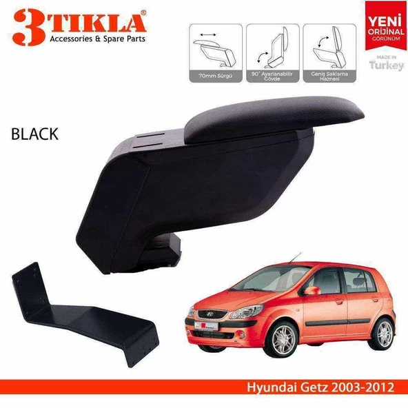 Hyundai Getz 2003-2012 Delmesiz Çelik Ayaklı Siyah Kolçak Kol Dayama